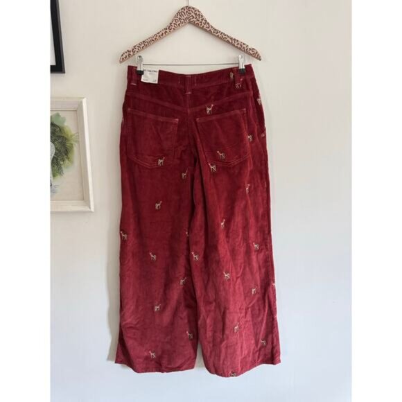 FREE PEOPLE Clifton Cord Red Deer Darlin' Wide Leg Jeans Size 24 - Picture 7 of 9